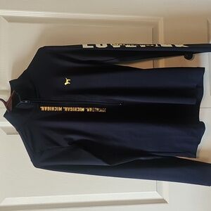 LOVE PINK - Ladies Wolverines Navy Long Sleeve Quarter-Zip Top with Gold Accents